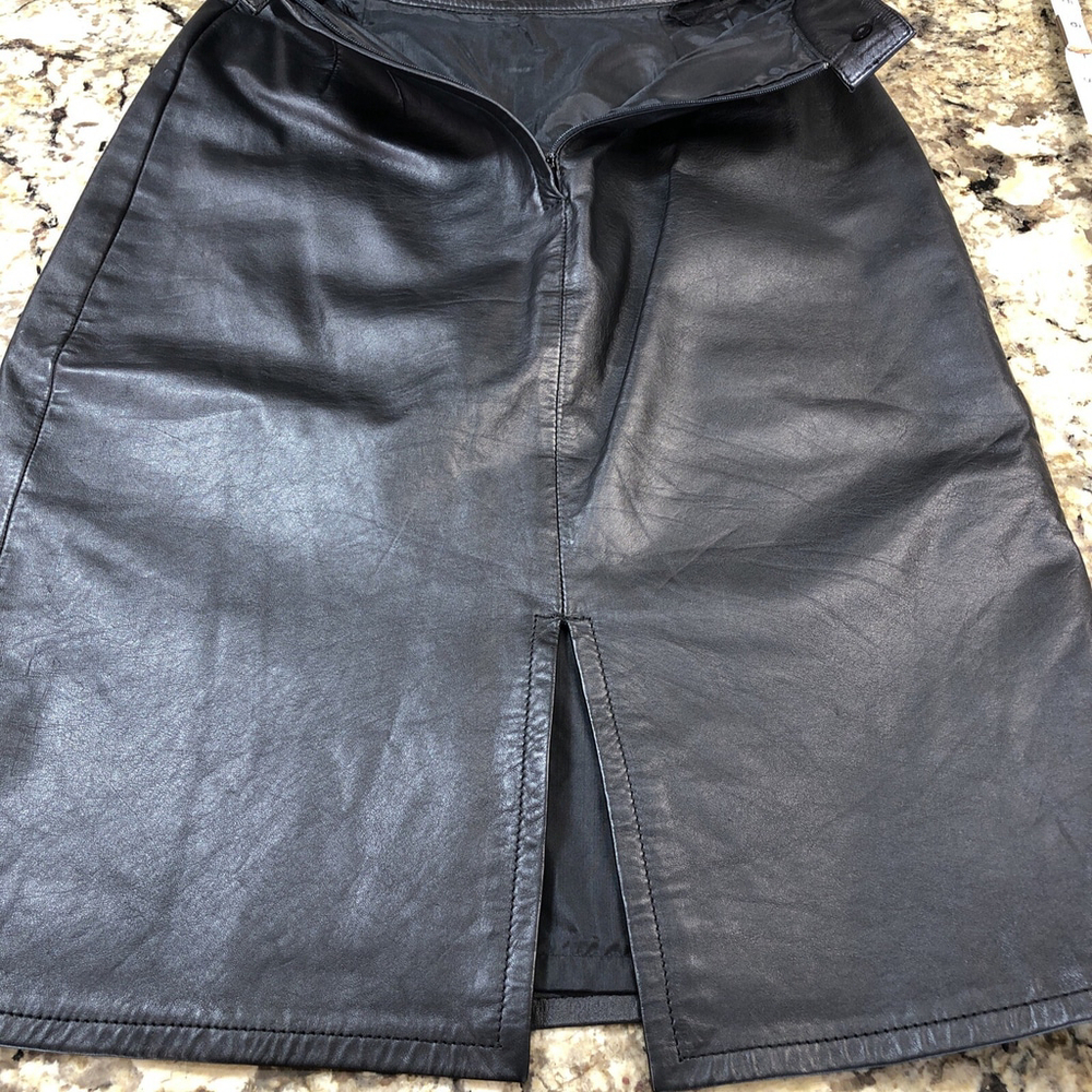Size 8 I.B. Diffusion Womens Genuine Leather Pencil Skirt Black 1/4 Zip KR - Picture 15 of 16